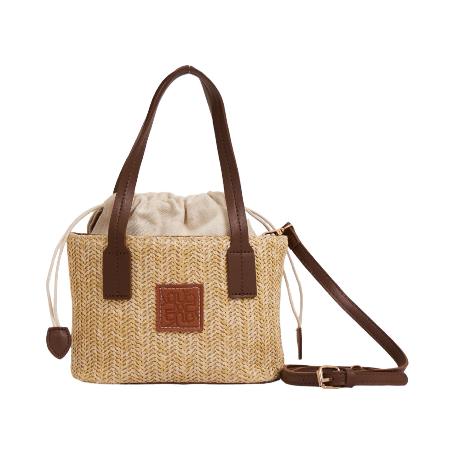 Straw Shoulder Bag - Dark Brown