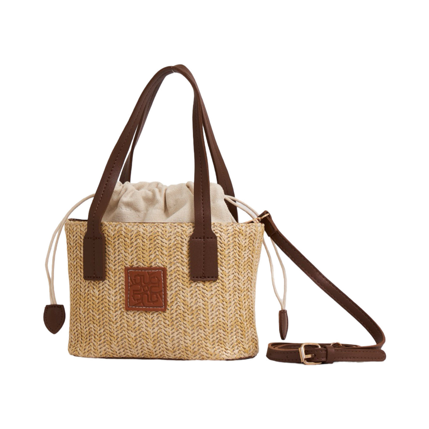 Straw Shoulder Bag - Dark Brown