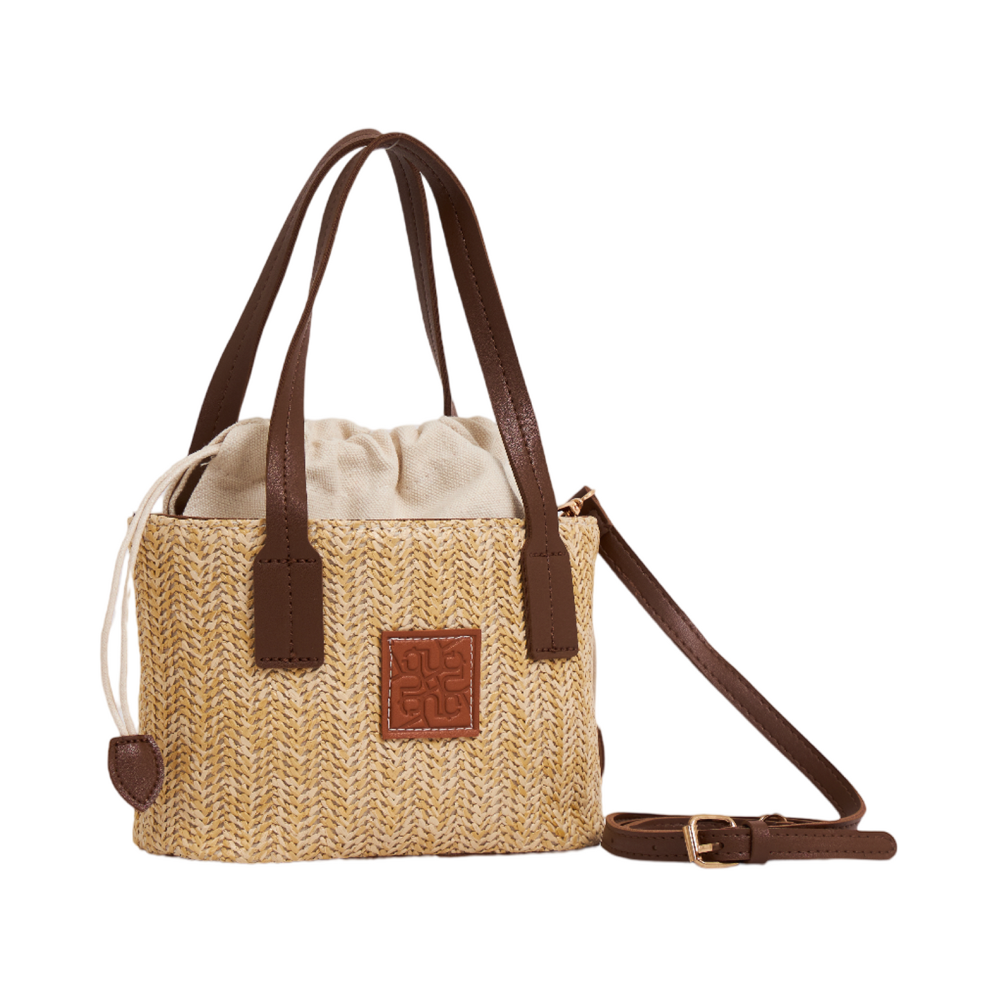 Straw Shoulder Bag - Dark Brown