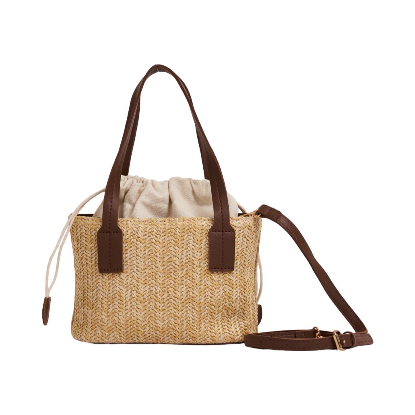 Straw Shoulder Bag - Dark Brown