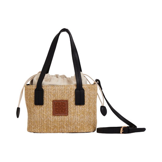 Straw Shoulder Bag - Black