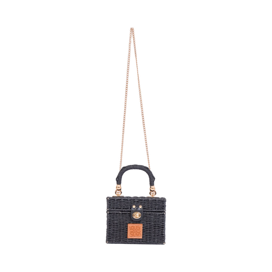 Rattan Top Handle Bag - Black