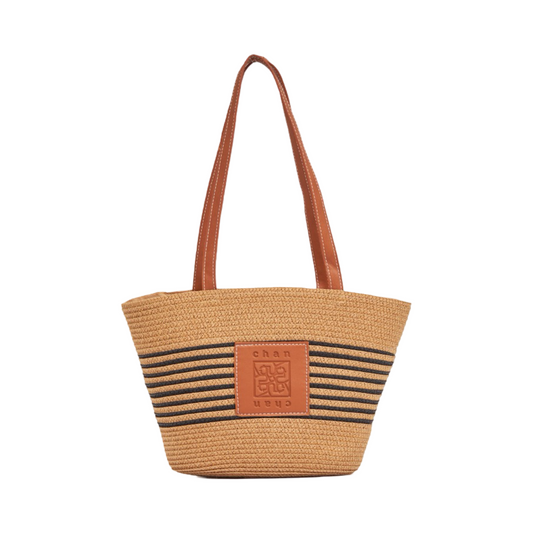 Straw Basket Bag - Brown Black
