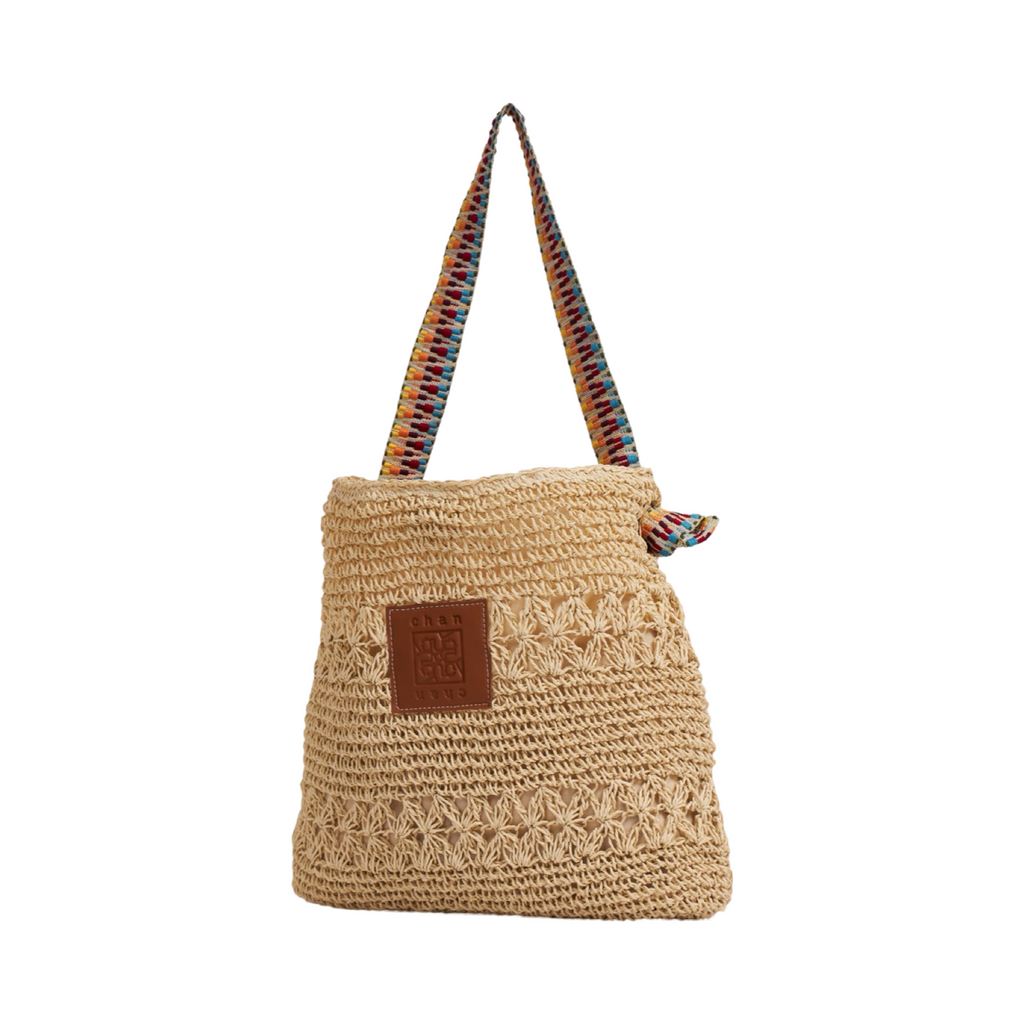 Everyday Earth – Straw Bag With Rainbow Strap – Beige