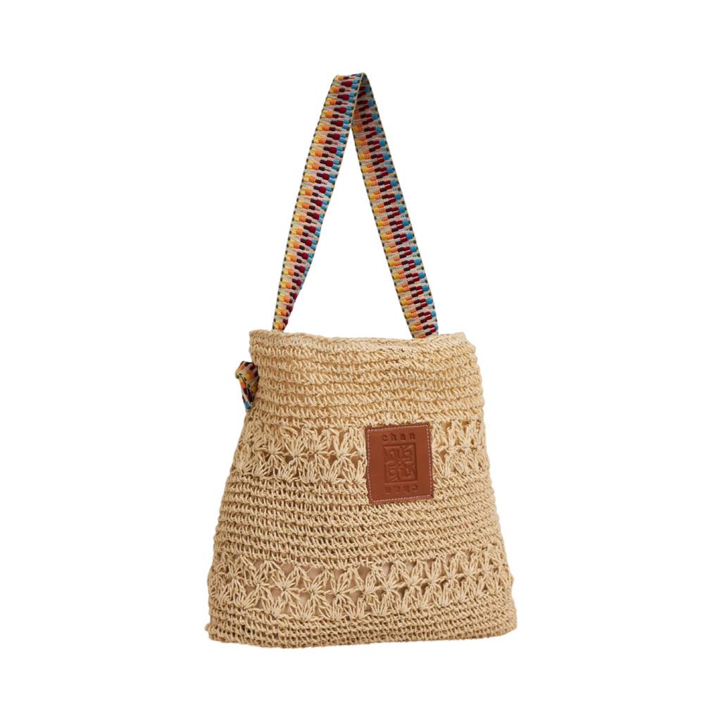 Everyday Earth – Straw Bag With Rainbow Strap – Beige