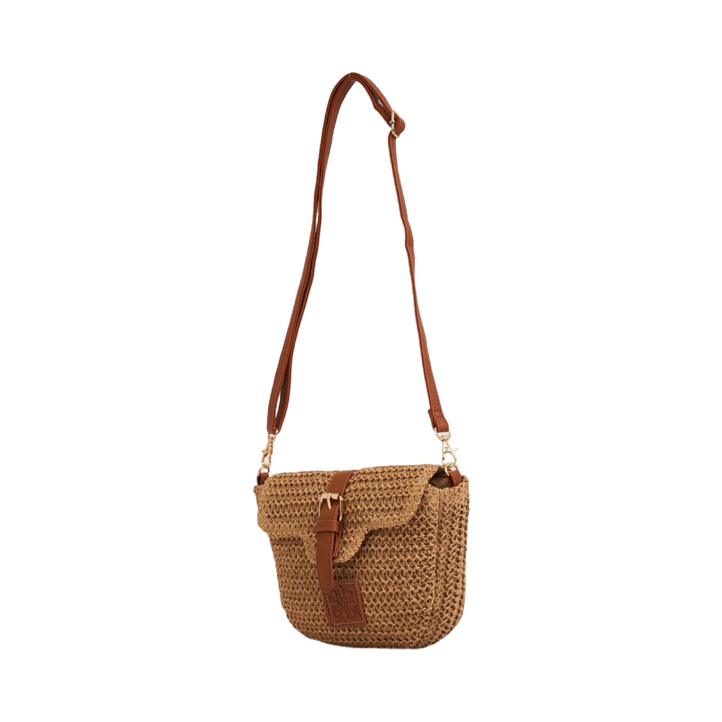 Straw Crossbody Bag - Brown