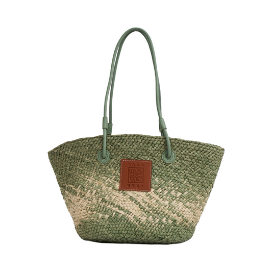 Straw Pastel Tote Bag - Dark Green