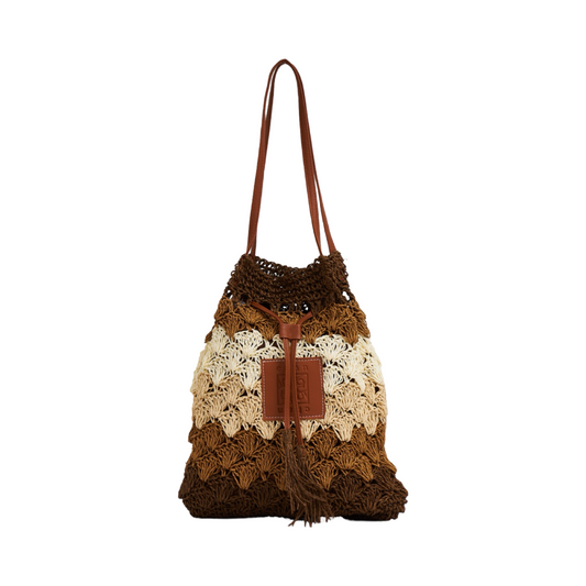 Straw Bucket Bag - Brown