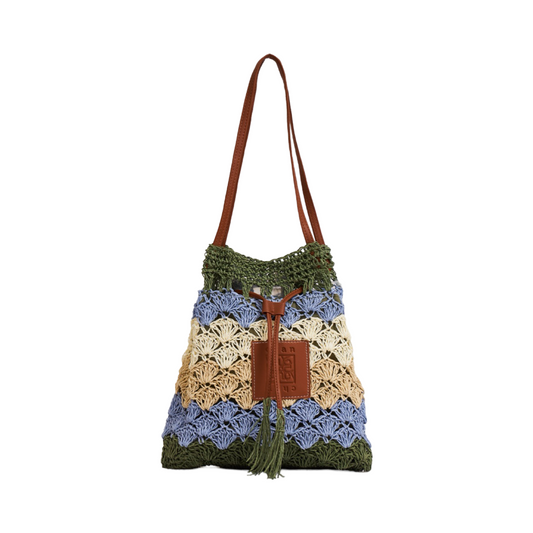 Straw Bucket Bag - Green
