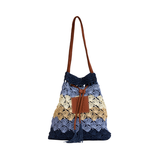 Straw Bucket Bag - Blue