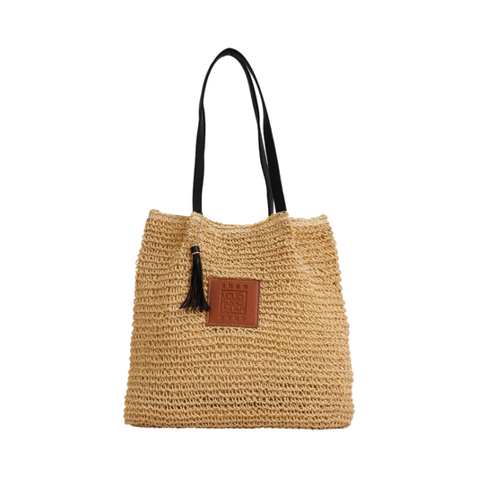 Crochet Raffia Tote Bag - Beige
