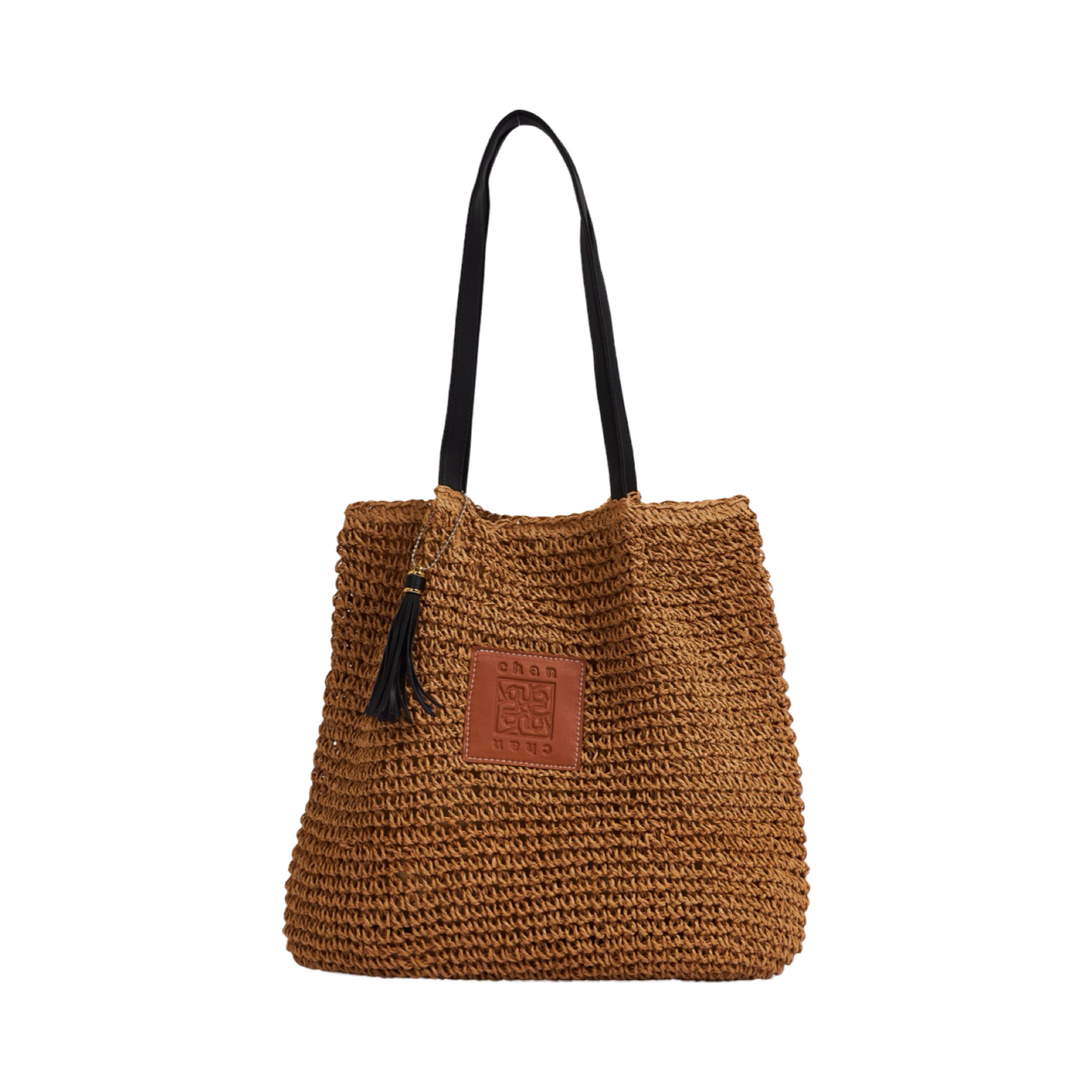 Crochet Raffia Tote Bag - Brown