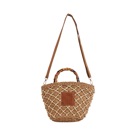 Straw Bag With Wood Handle - Brown