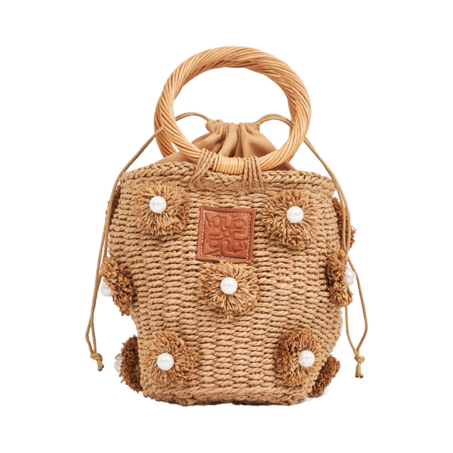 Straw Mini Bag With Wood Handle - Brown