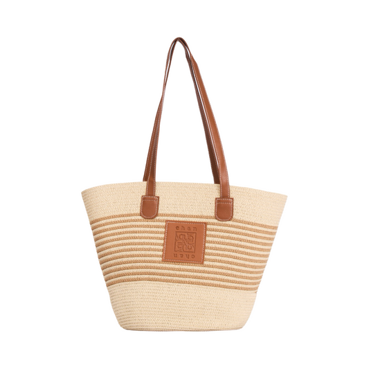 Stripe Tote Bag - Beige Brown