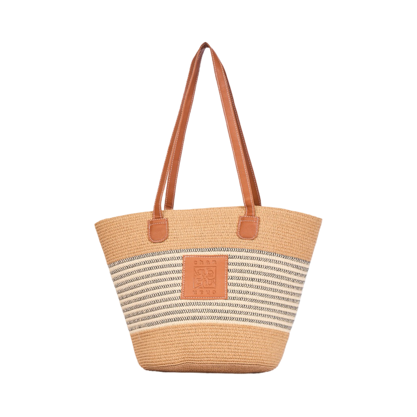 Stripe Tote Bag - Brown White
