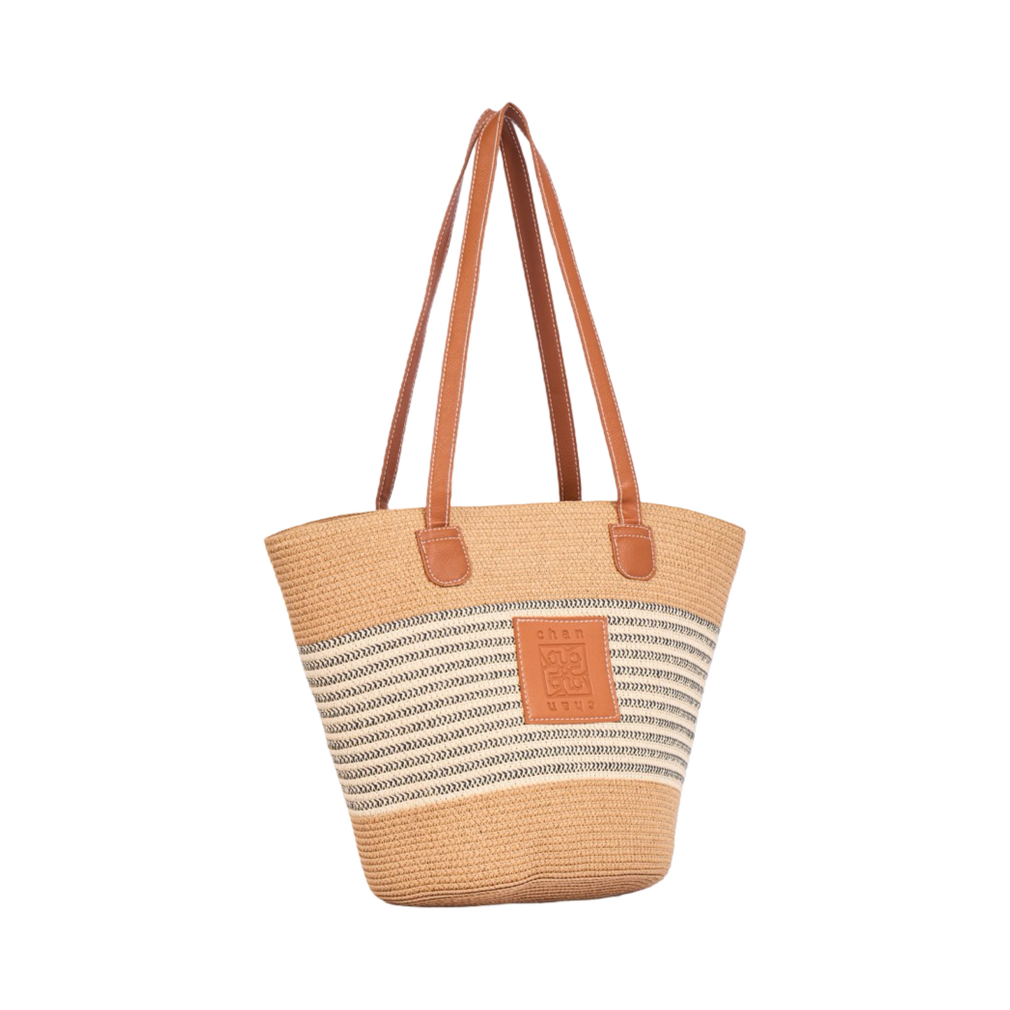 Stripe Tote Bag - Brown White