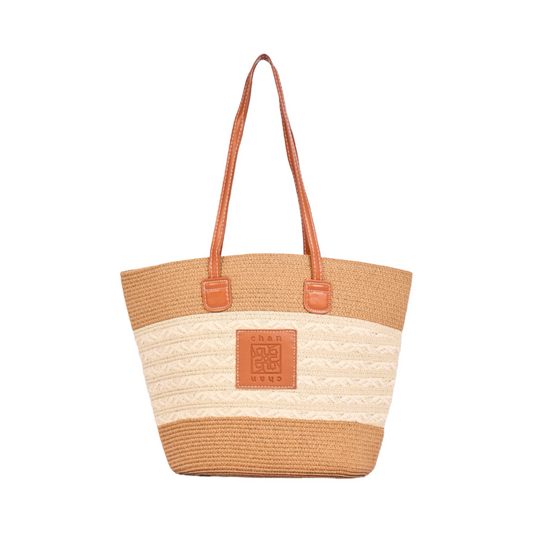 Stripe Tote Bag - Brown White
