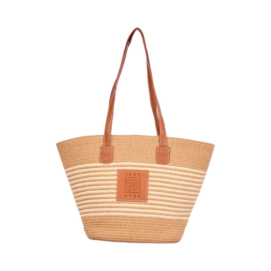 Stripe Tote Bag - Brown White