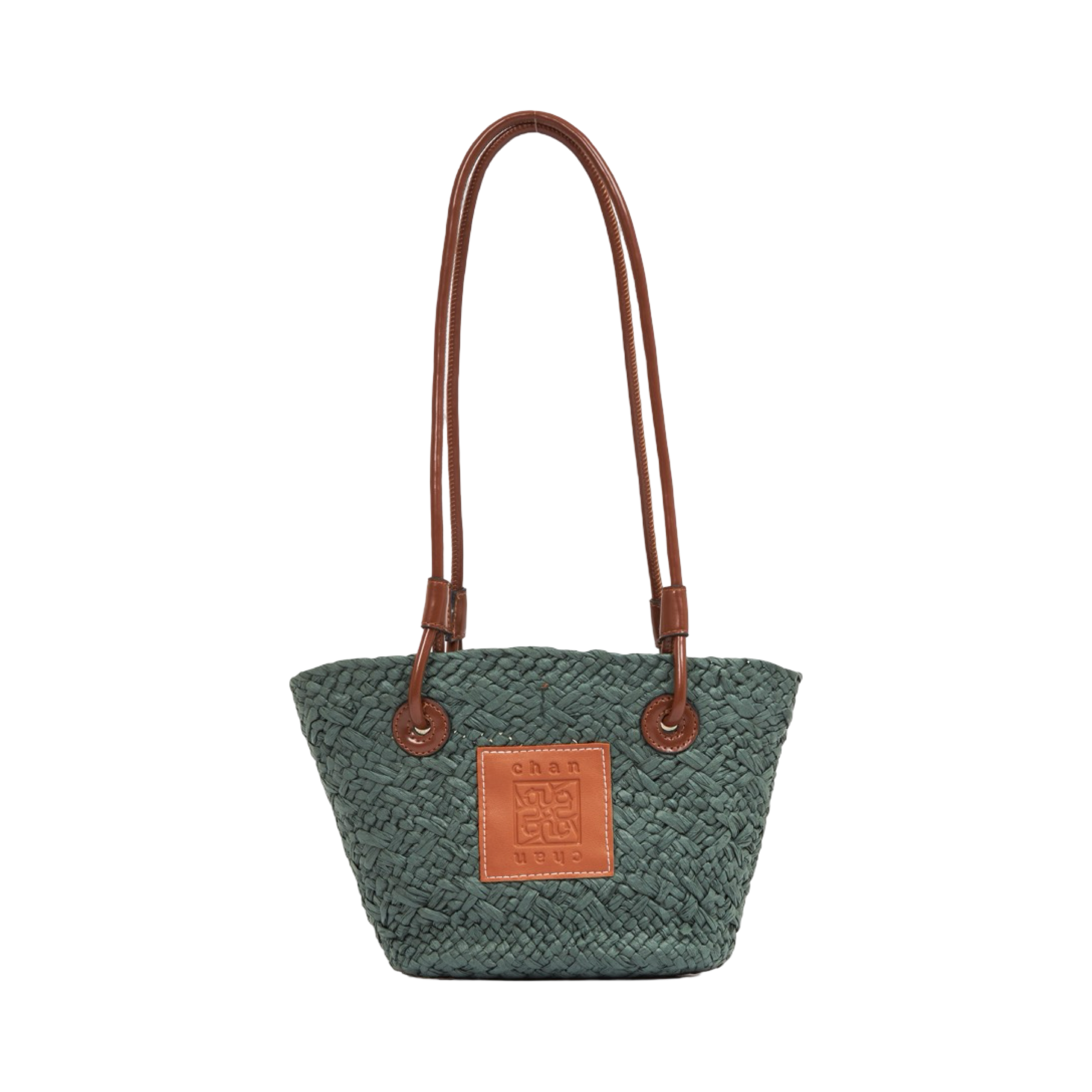 Mini Straw Tote Bag - Dark Green