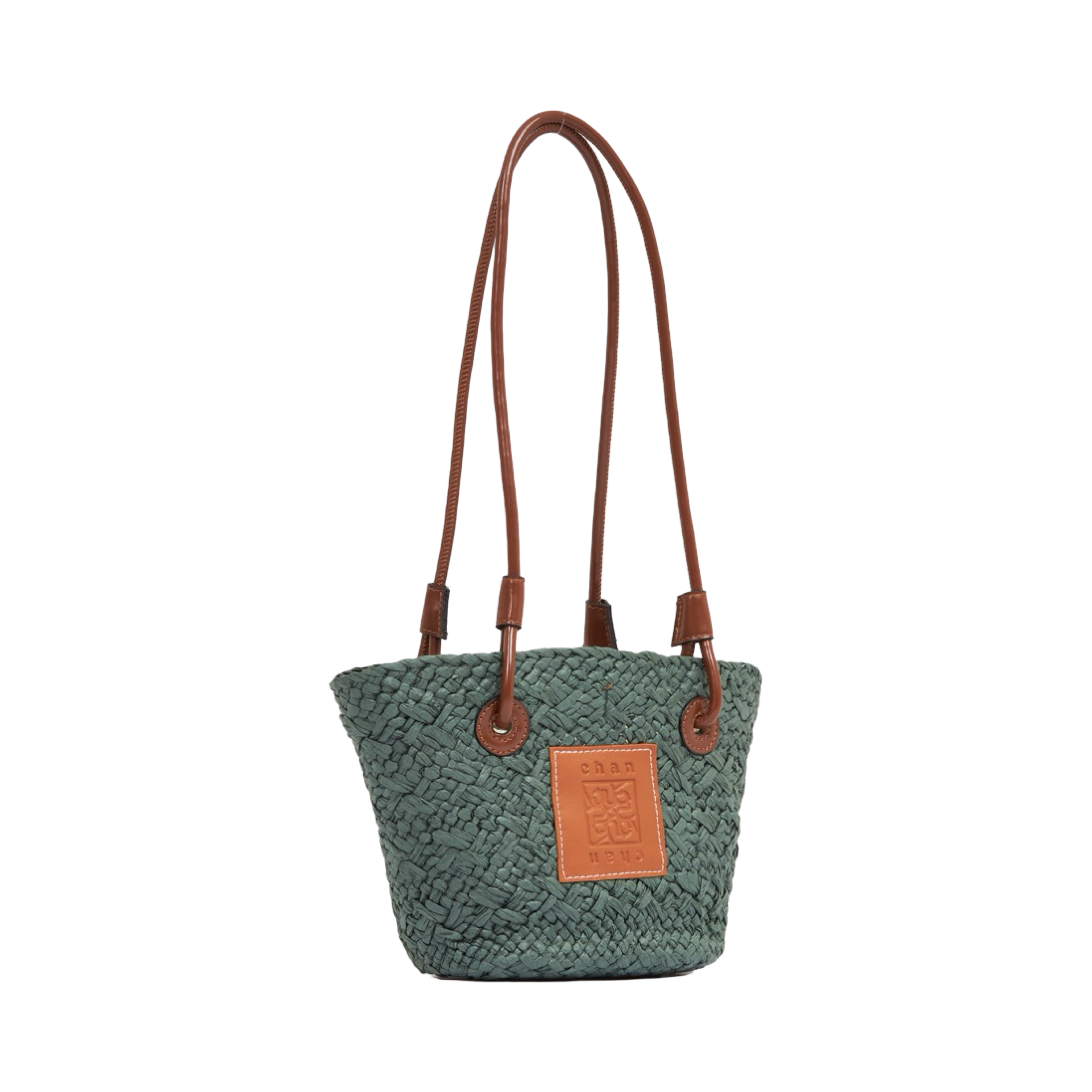Mini Straw Tote Bag - Dark Green