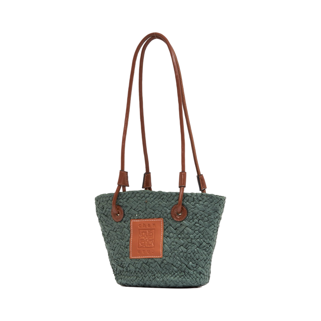 Mini Straw Tote Bag - Dark Green