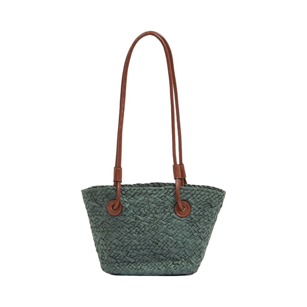 Mini Straw Tote Bag - Dark Green