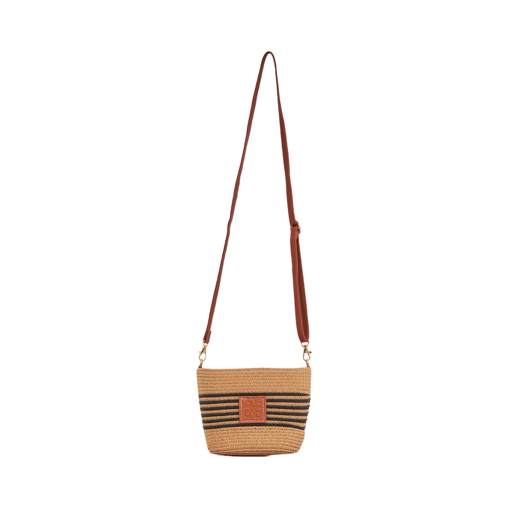 Mini Strip Tote Bag - Brown Black