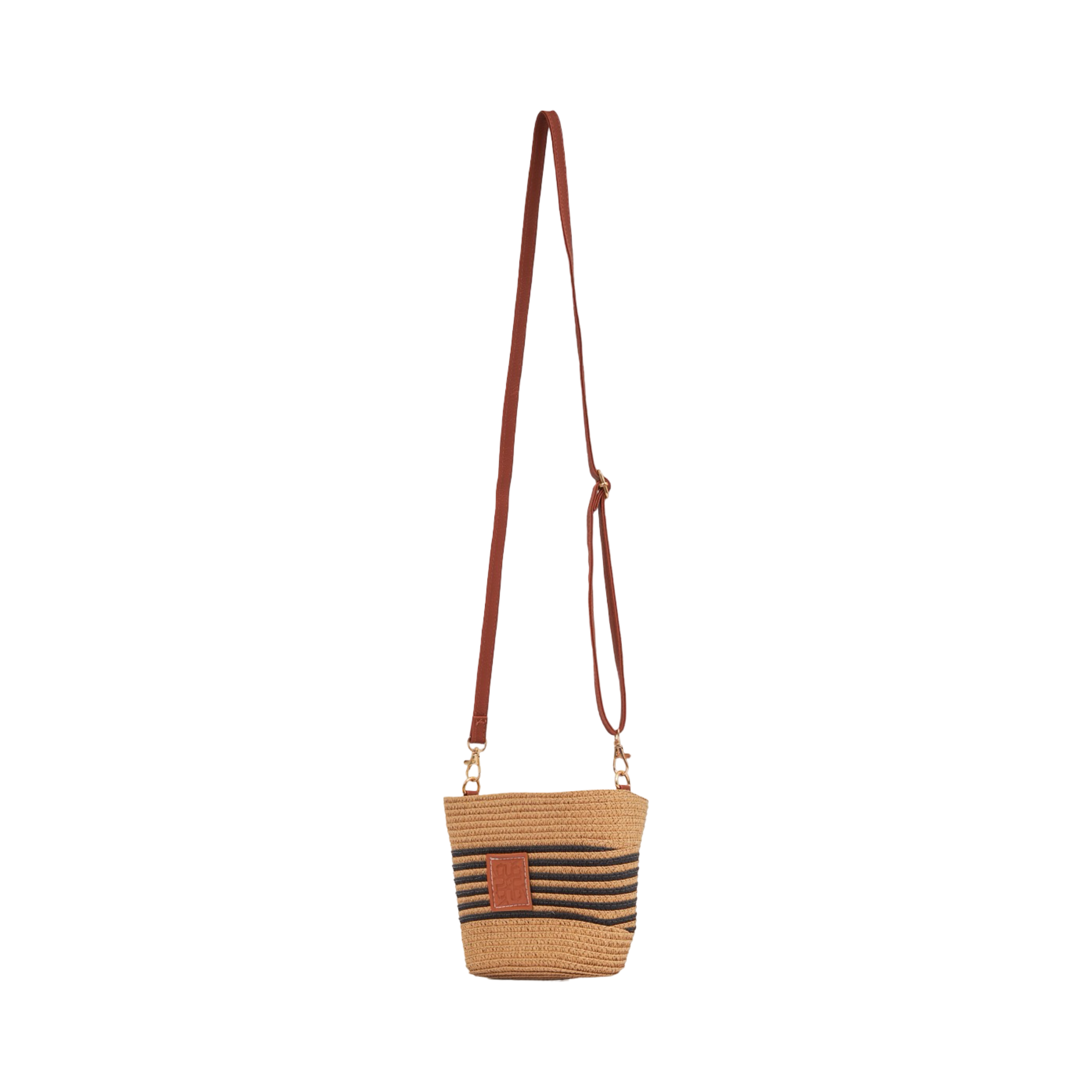 Mini Strip Tote Bag - Brown Black