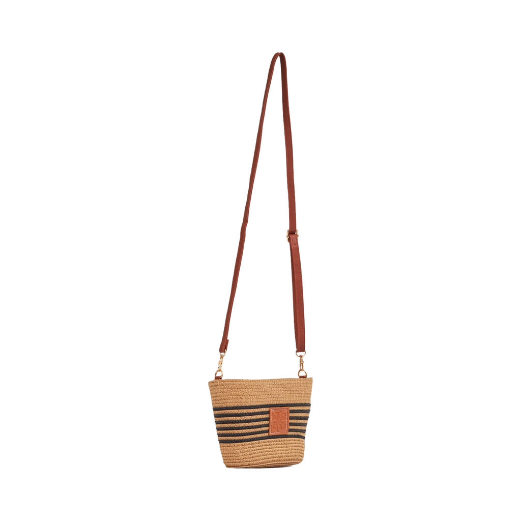 Mini Strip Tote Bag - Brown Black