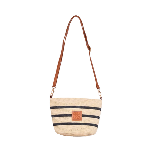 Mini Strip Tote Bag - Beige Black