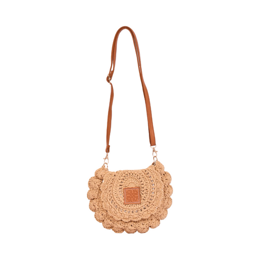 Floral Knitted Crossbody Bag - Brown