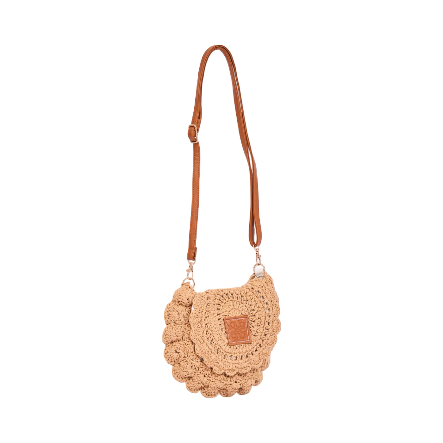 Floral Knitted Crossbody Bag - Brown