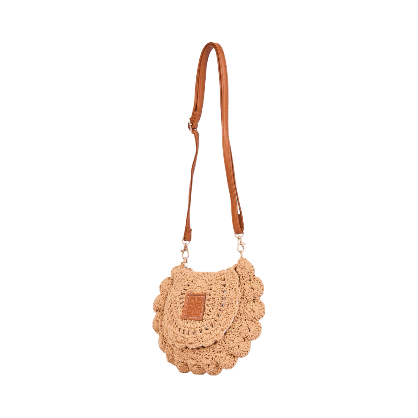 Floral Knitted Crossbody Bag - Brown