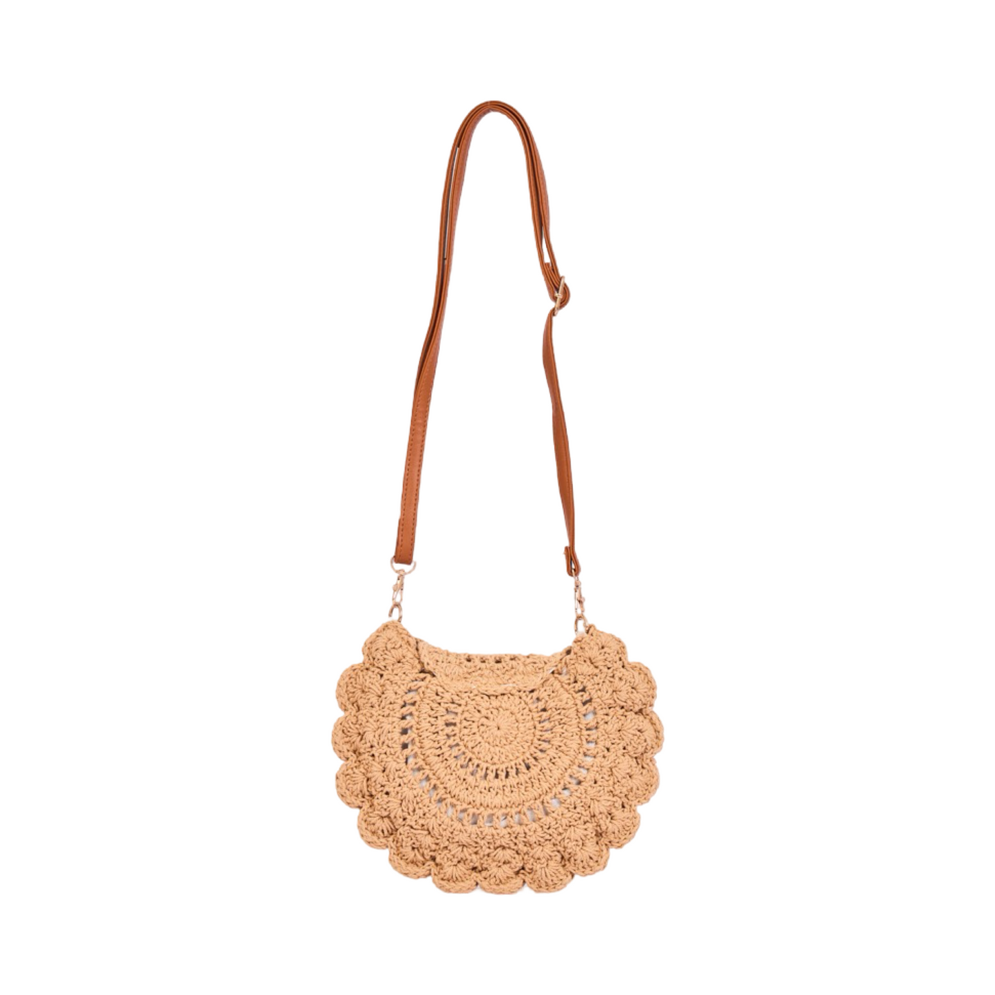 Floral Knitted Crossbody Bag - Brown