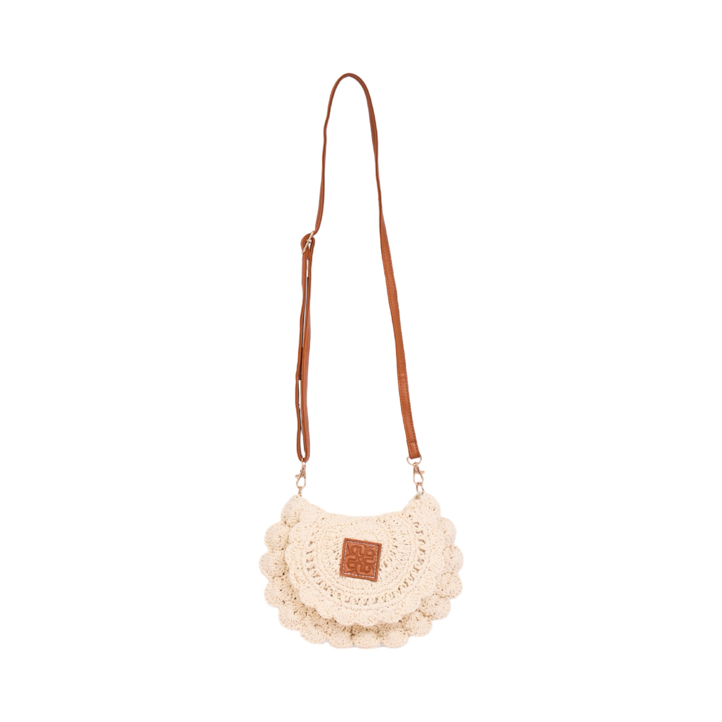 Floral Knitted Crossbody Bag - Beige
