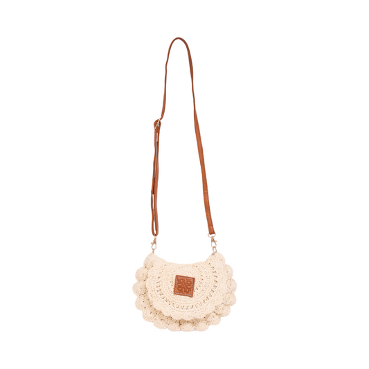 Floral Knitted Crossbody Bag - Beige