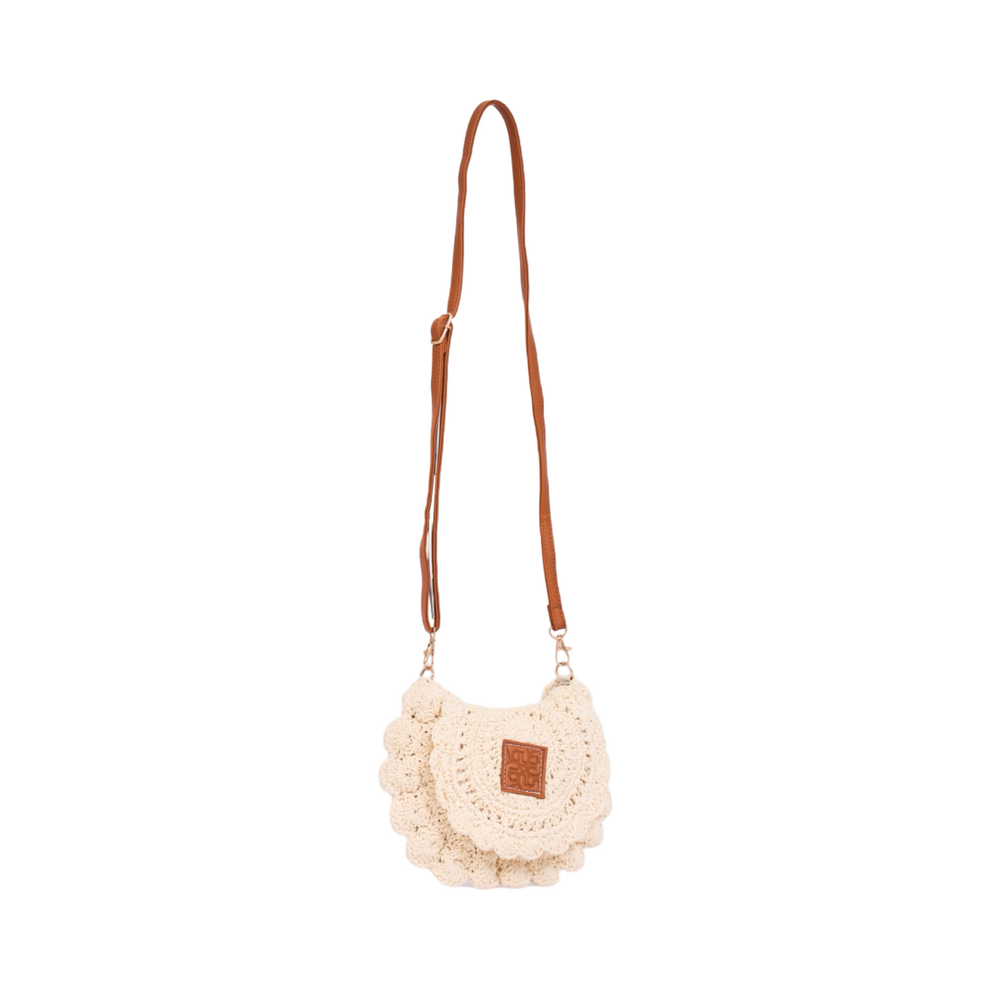Floral Knitted Crossbody Bag - Beige