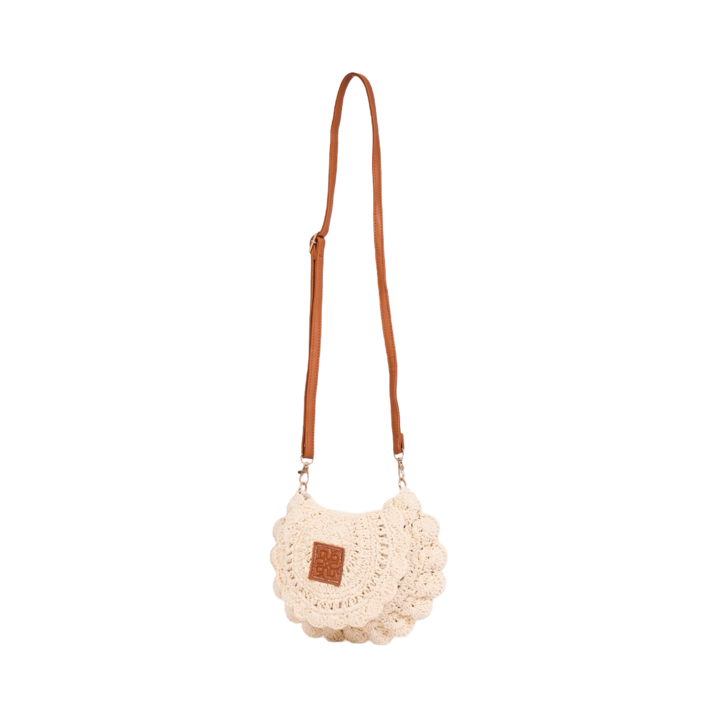 Floral Knitted Crossbody Bag - Beige