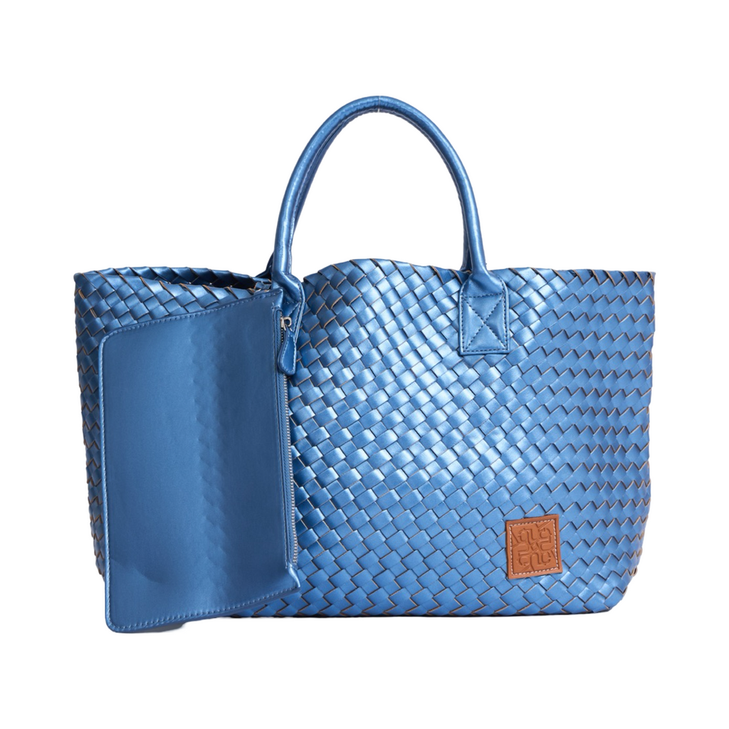 Woven Tote Bag - Metallic Blue