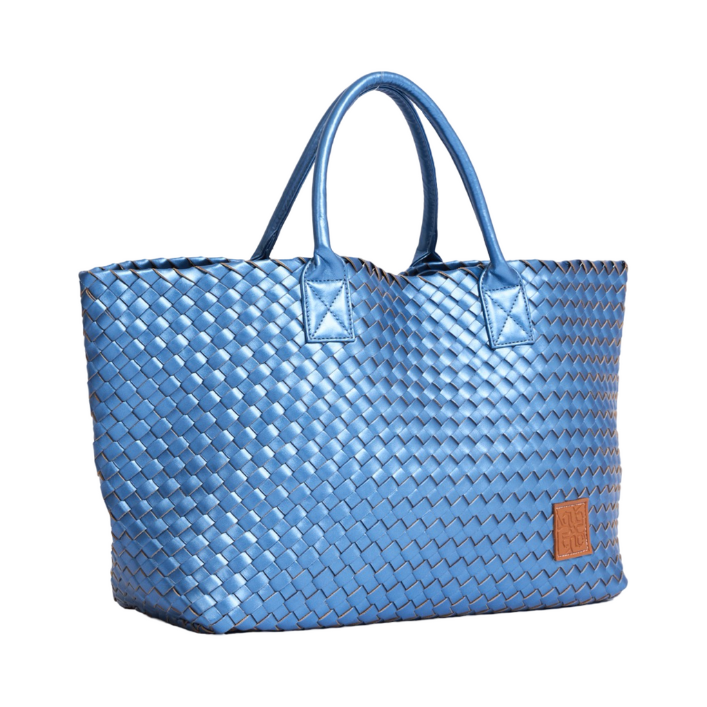 Woven Tote Bag - Metallic Blue