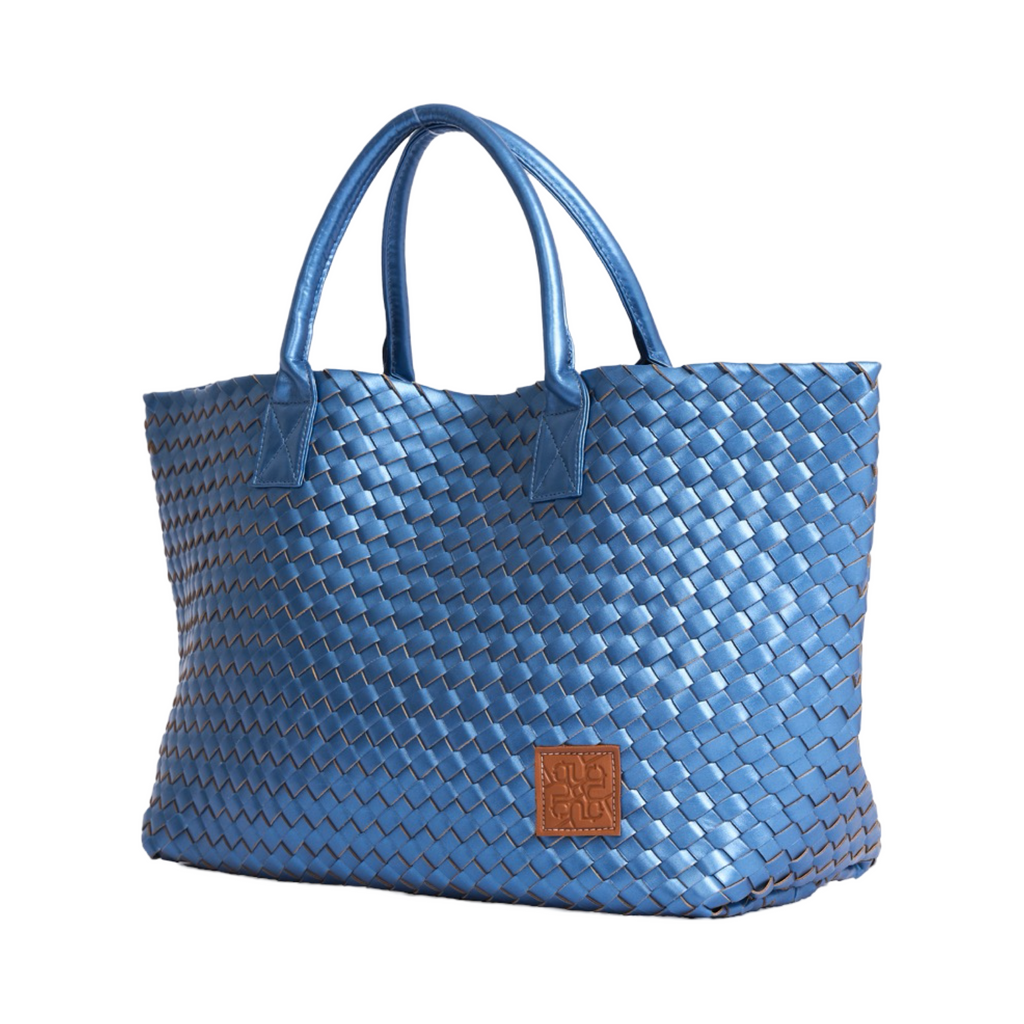 Woven Tote Bag - Metallic Blue