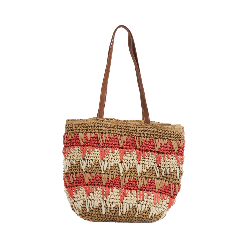 Straw Tote Bag - Coral