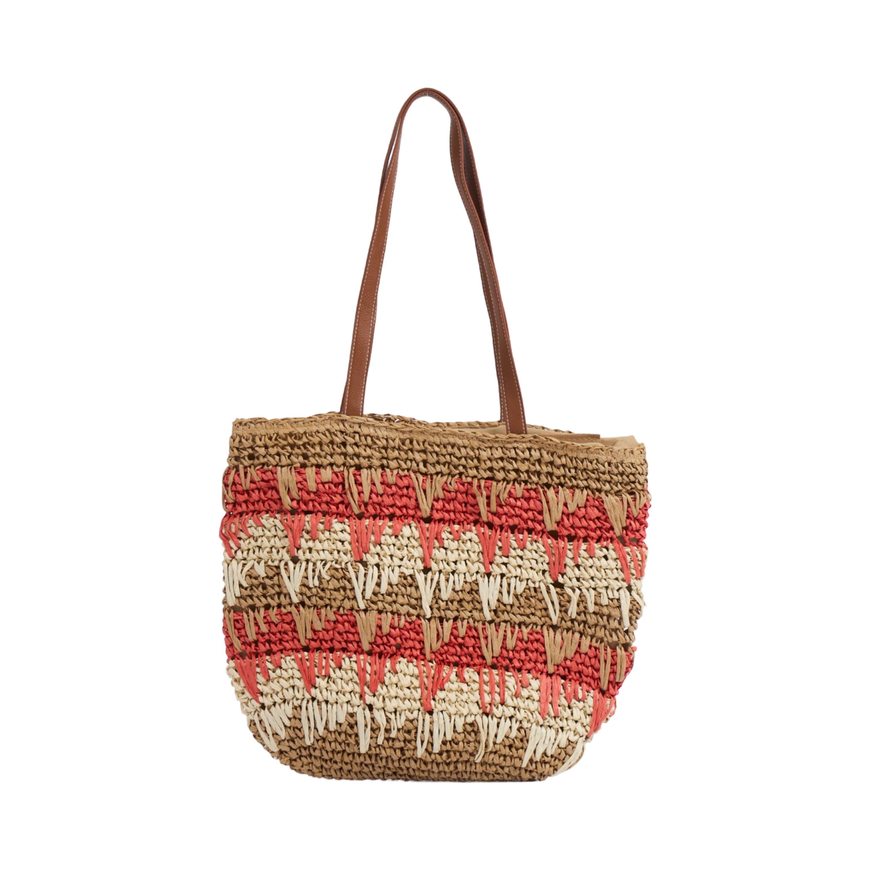 Straw Tote Bag - Coral