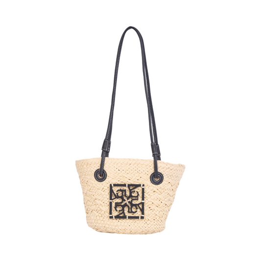 Mini Straw Bag - Beige Black