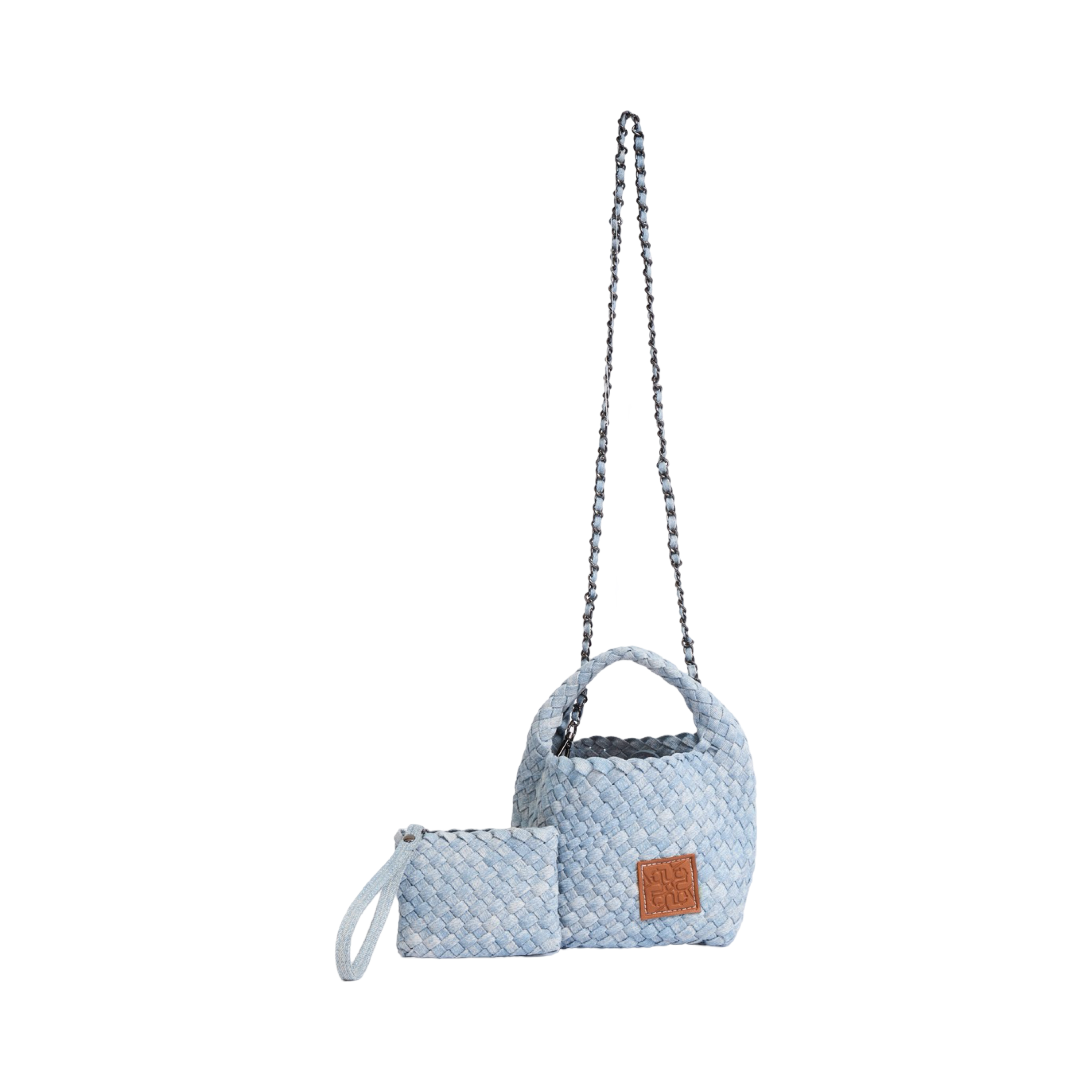Midnight Weave – Denim Crossbody Bag S – Sky Blue