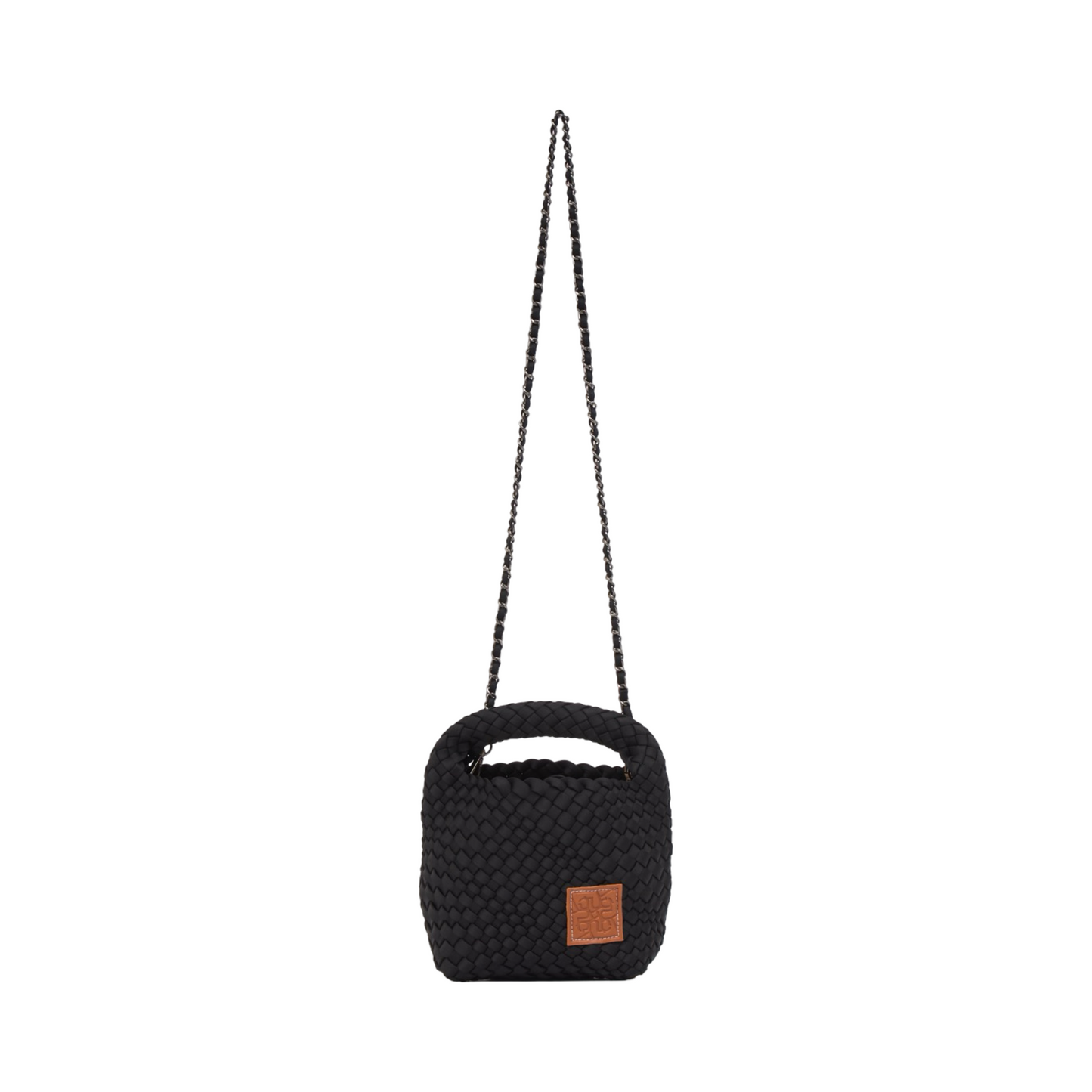 Woven Satin Crossbody Bag - Black