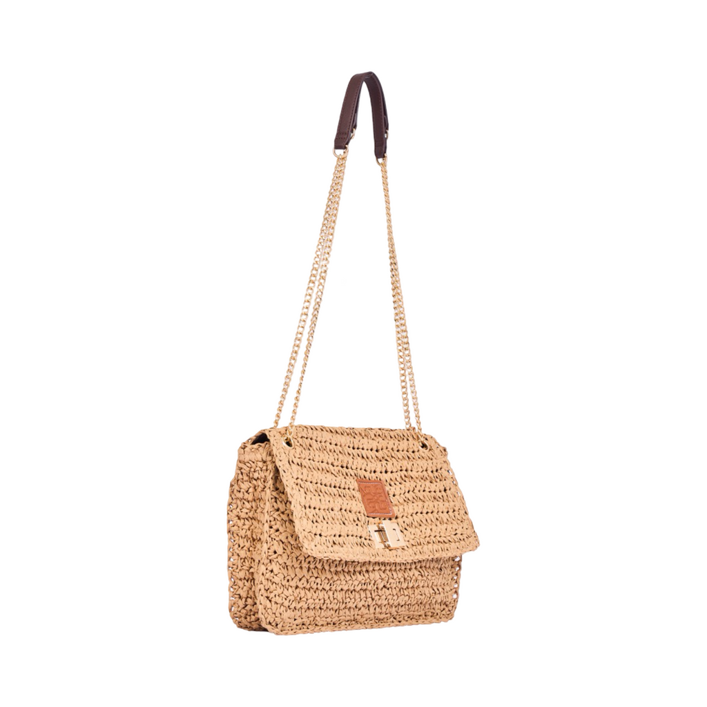 Everyday Earth – Straw Bag  With Chian Strap – Brown
