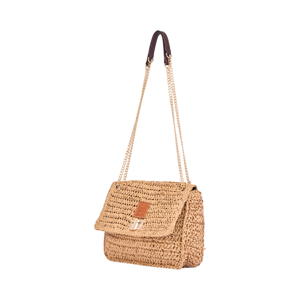 Everyday Earth – Straw Bag  With Chian Strap – Brown