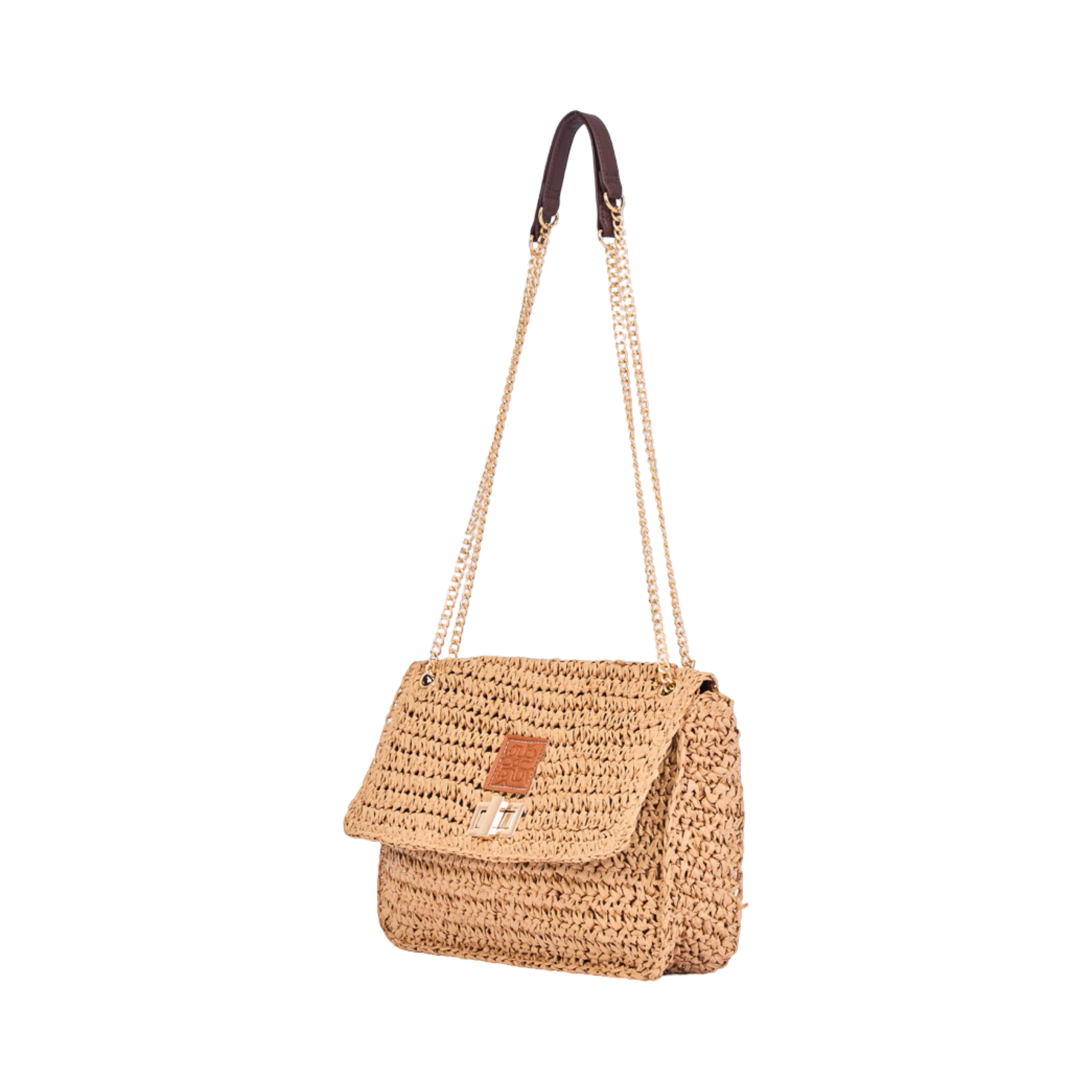 Everyday Earth – Straw Bag  With Chian Strap – Brown